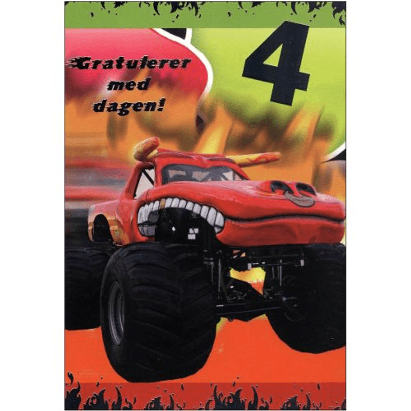 Bursdagskort 4 År - Monstertruck