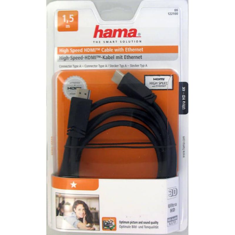 HDMI Kabel Ethernet Svart 1,5 Meter Hama